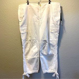 LAUREN RALPH LAUREN COTTON WHITE CARGO PANTS WITH TIES AT ANKLES WOMEN’S 20W NWT